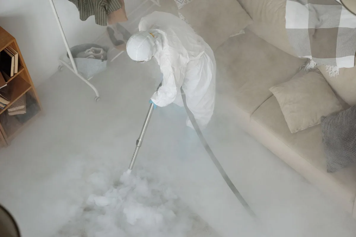 Biohazard cleanup technician in protective equipment, Sparks, NV